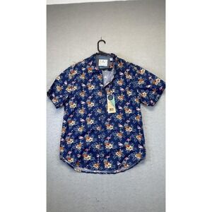 MBX Premium Goods Shirt Mens XL Navy‎ Paradise Slim Fit Peached Poplin Hawaiian